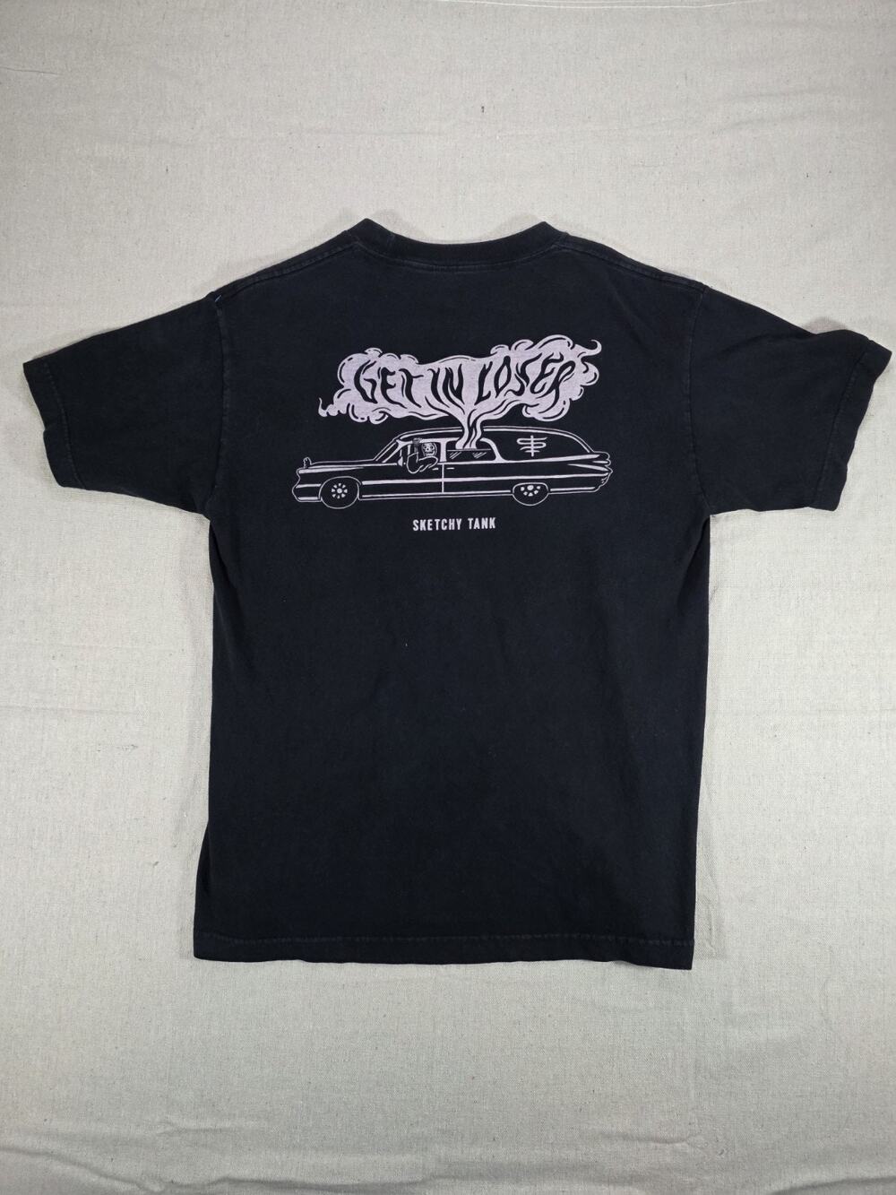 Sketchy Tank Get In Loser Hearse Graphic T-Shirt Black Mens Medium Cotton